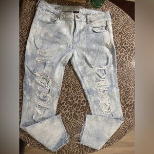 American Eagle Outfitters Super Stretch  Light Blue Distressed Cropped Jeans